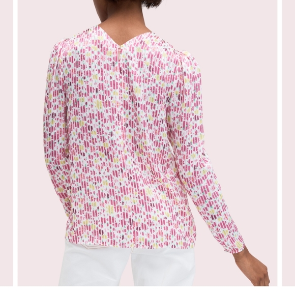 KATE SPADE Marker Floral Devote French Cream Top size Small Puff Sleeve silky - Picture 5 of 10